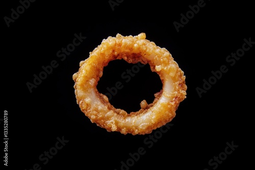 Isolated ring of deep fried onion or calamari from above
