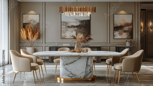 Elegant Dining Area With Modern Decor and Natural Light in a Stylish Residence