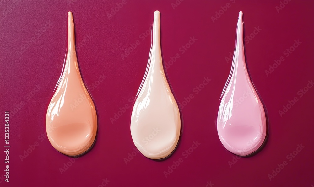 Three drops of paint are shown on a red background Three drops of paint are shown on a red background