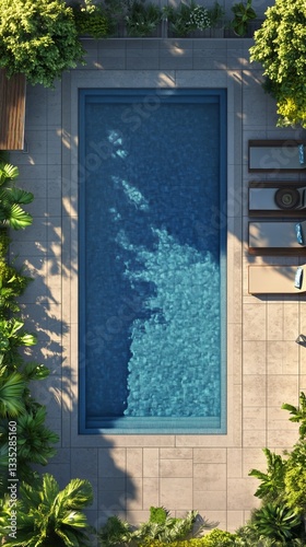 Relaxing Pool Surrounded by Lush Greenery and Comfortable Lounge Chairs in Br...