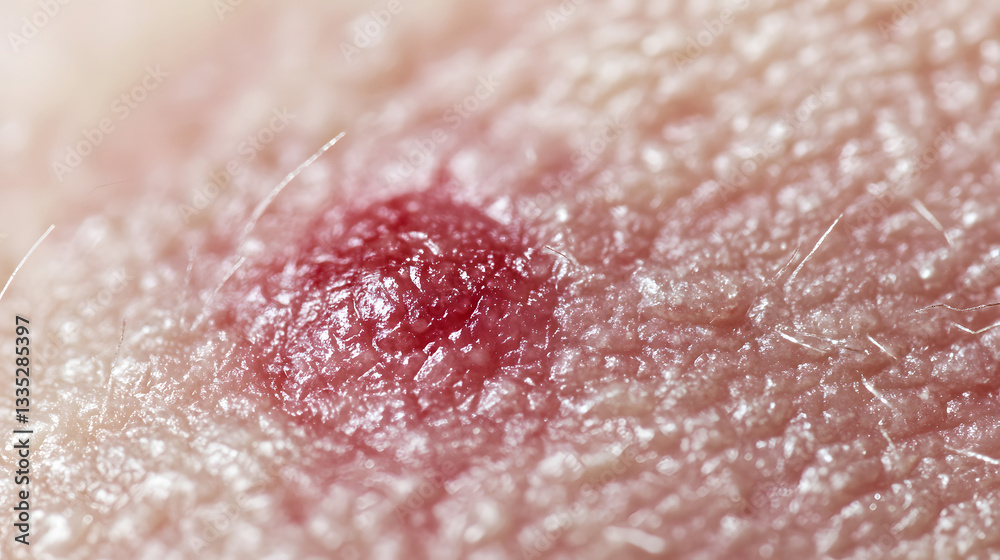 Fototapeta premium Close up of pimple on human skin. Inflammation on face