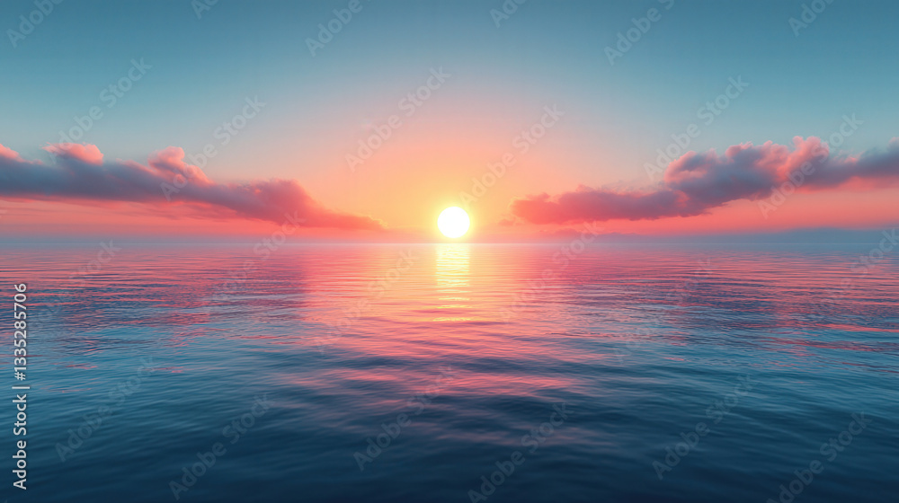 Fototapeta premium Tranquil ocean sunset serene coastal landscape photography in wide angle