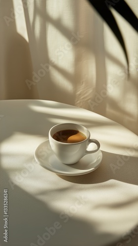 Morning Light Illuminating a Cup of Espresso on a Cozy Table