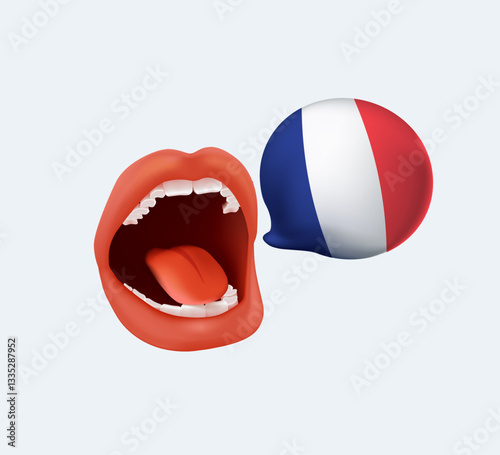 Speech bubble with French flag and bubble with message. French course to learn in internet school. Digital education