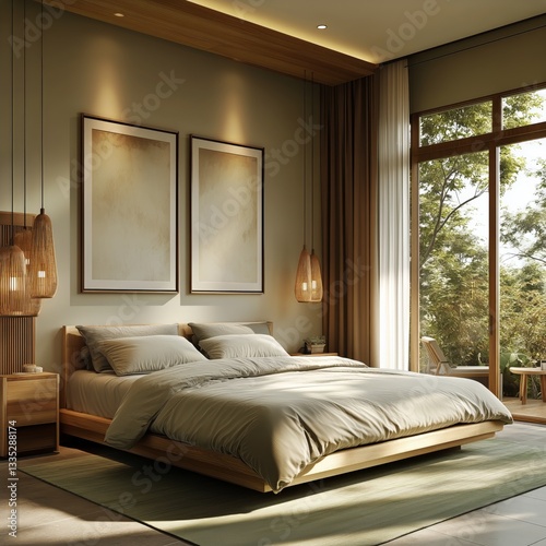 Cozy Bedroom With Large Windows and Natural Light in a Modern Home Setting
