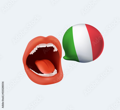 Speech bubble with Italian flag and bubble with message. Italian course to learn in internet school. Digital education