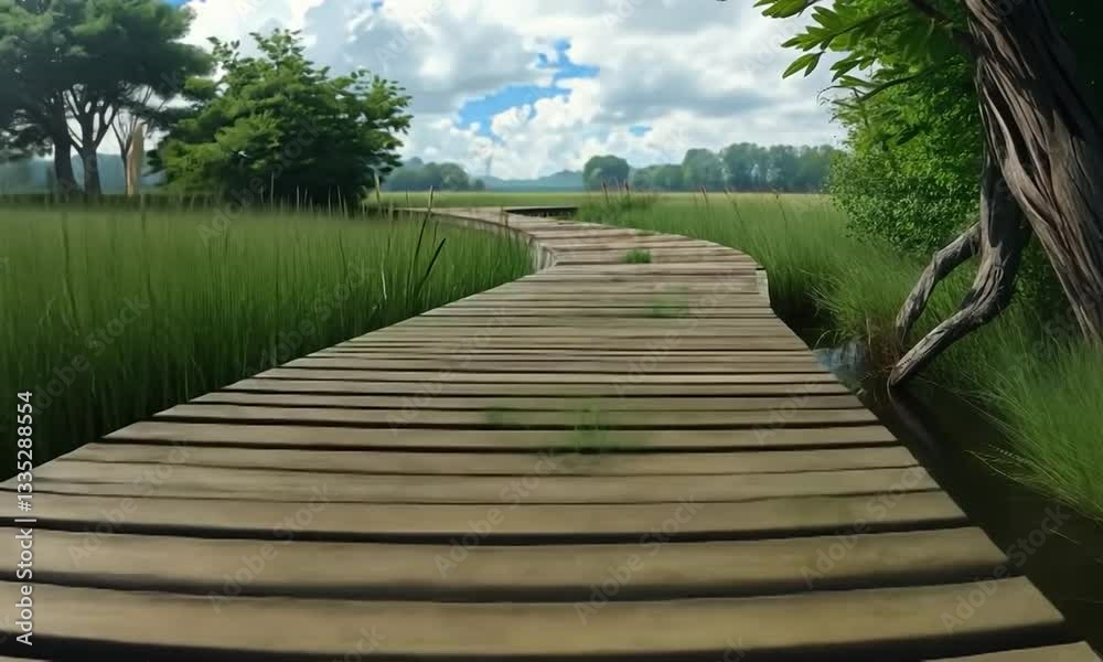 Boardwalk Trail Through Wetland Habitat. 4k Boardwalk Trail Through Wetland Habitat. 4k
