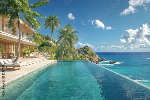 Luxurious Infinity Pool Overlooking a Serene Ocean on a Sunny Day
