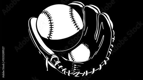Outline of a baseball glove holding a ball minimal sports vector icon