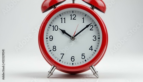 Classic red alarm clock isolated on white or transparent background