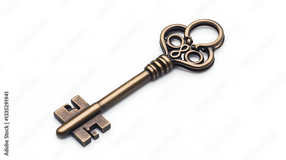 An ornate bronze key with intricate designs, symbolizing access and security. An ornate bronze key with intricate designs, symbolizing access and security.