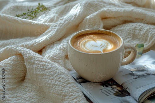 Cozy Morning With Latte Art and Soft Blanket at Home During Winter