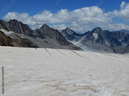 am Fischergletscher in den Berner Alpen, im Vordergrund das Finsteraarrothorn 3549m, Vorderes Galmihorn 3507m und das Wasenhorn 3447m photo