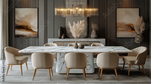 Elegant Dining Area With Modern Decor and Natural Light in a Stylish Residence