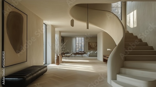 Modern Indoor Space Featuring a Spiral Staircase and Minimalist Decor During ...