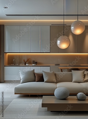 Modern Living Room Design Featuring Minimalist Decor and Stylish Lighting in ...