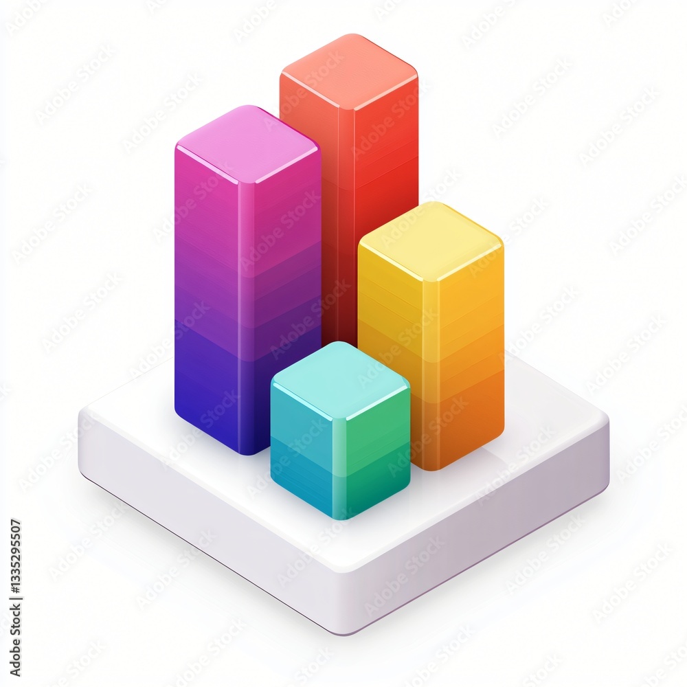 Fototapeta premium Isometric Bar Chart Icon Design for Data Visualization and Infographics on White Background