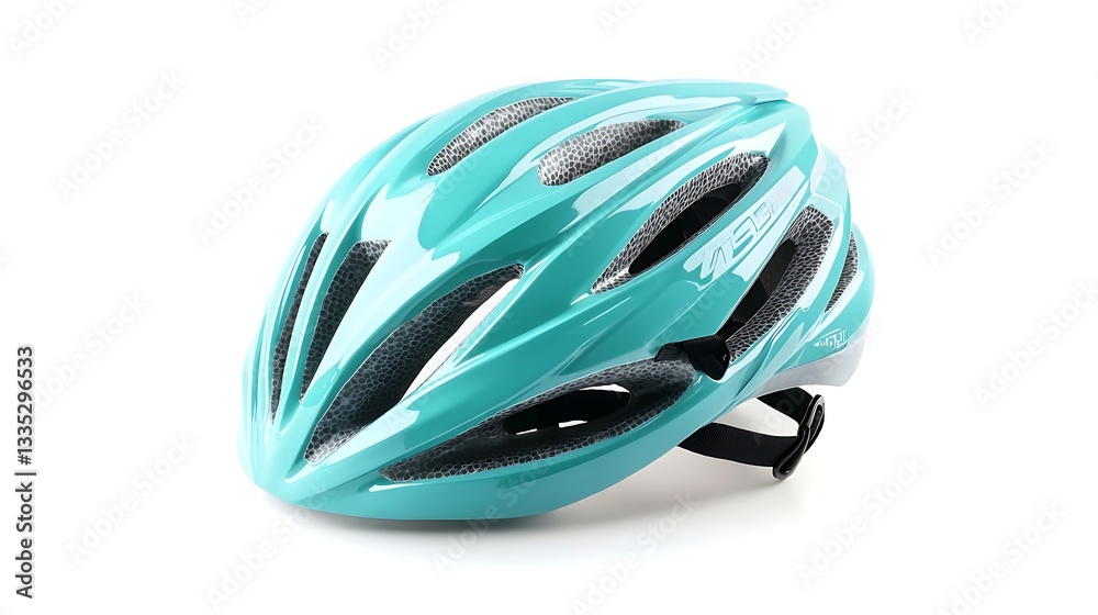Fototapeta premium A turquoise bicycle helmet designed for safety and comfort during cycling activities.