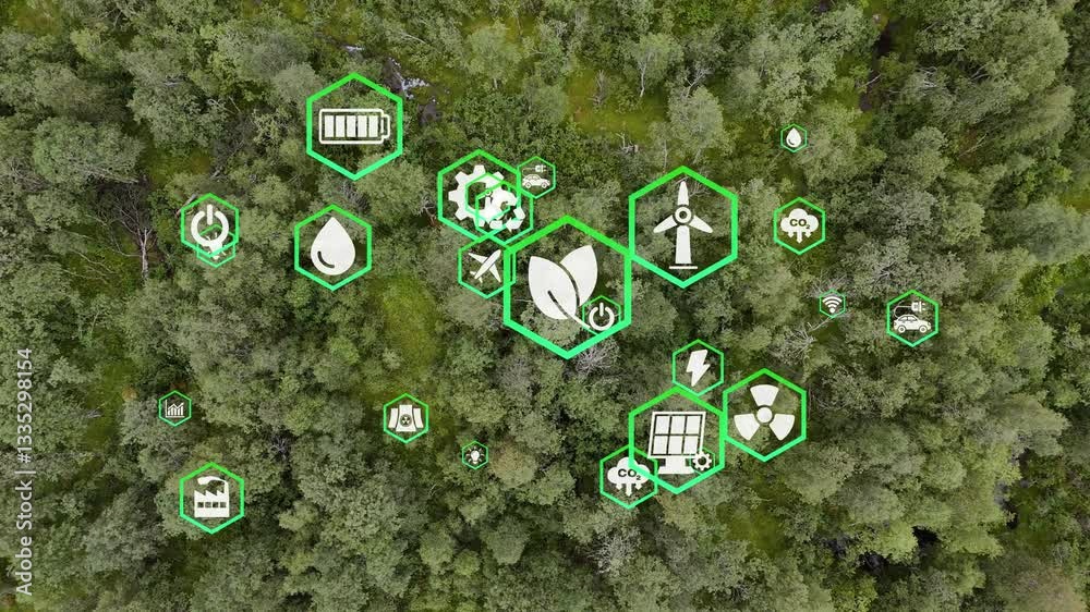 CO2 reduce. Net zero. Net zero emission, 2050, carbon neutral concept. Greenhouse gas emissions target. Climate neutral long term strategy 2050 with net zero icons on green forest landscape