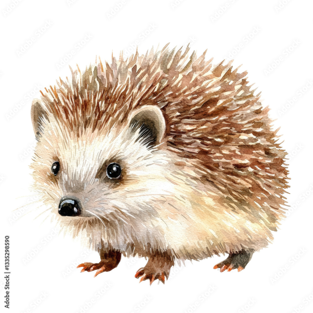 Obraz premium charming watercolor illustration of hedgehog, delicately rendered, evokes sense of woodland serenity and invites feeling of childlike wonder