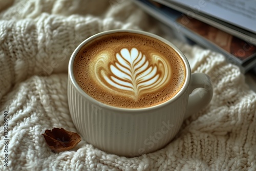 Cozy Morning With Latte Art and Soft Blanket at Home During Winter