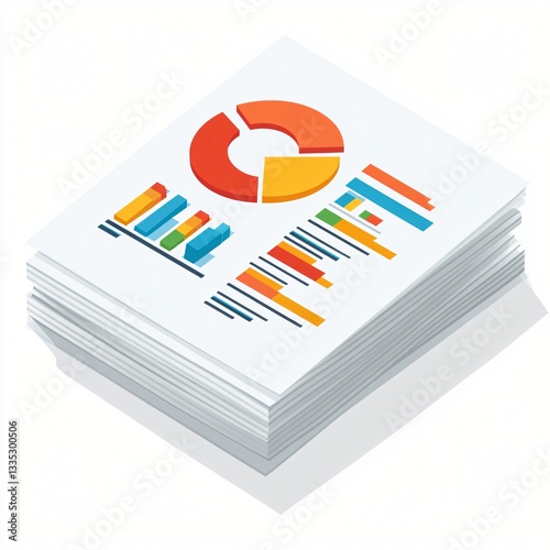 Obraz na płótnie Colorful Isometric Flat Icon of Document with Graph Elements on Stack of Papers w salonie