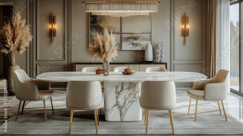 Elegant Dining Area With Modern Decor and Natural Light in a Stylish Residence