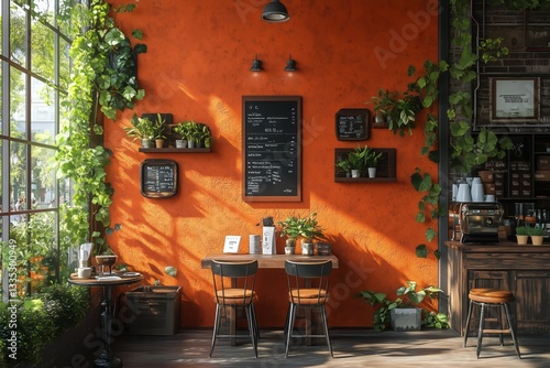 Cozy Cafe Interior With Lush Greenery and Warm Lighting During Daylight Hours