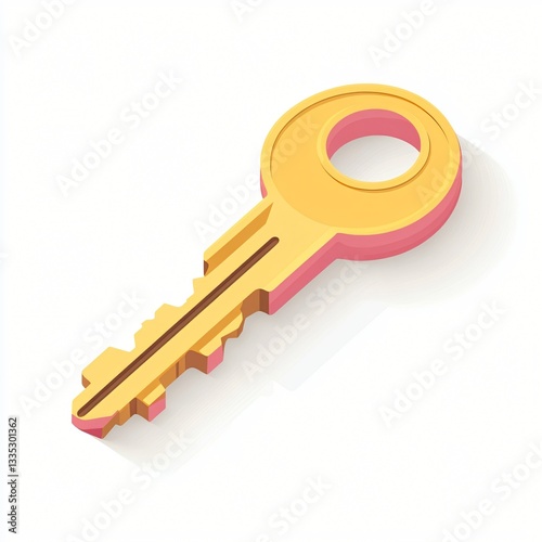Isometric Flat Icon of a Key Isolated on White Background for Use in Digital Designs