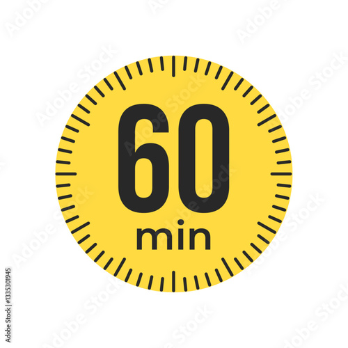 60 or sixty minute Timer, clock, stopwatch isolated icons. Countdown timer symbol. Label cooking time. Minute timer, Time measure, Chronometer, Alarm, Kitchen timer, label, sticker, stamp.  Vector