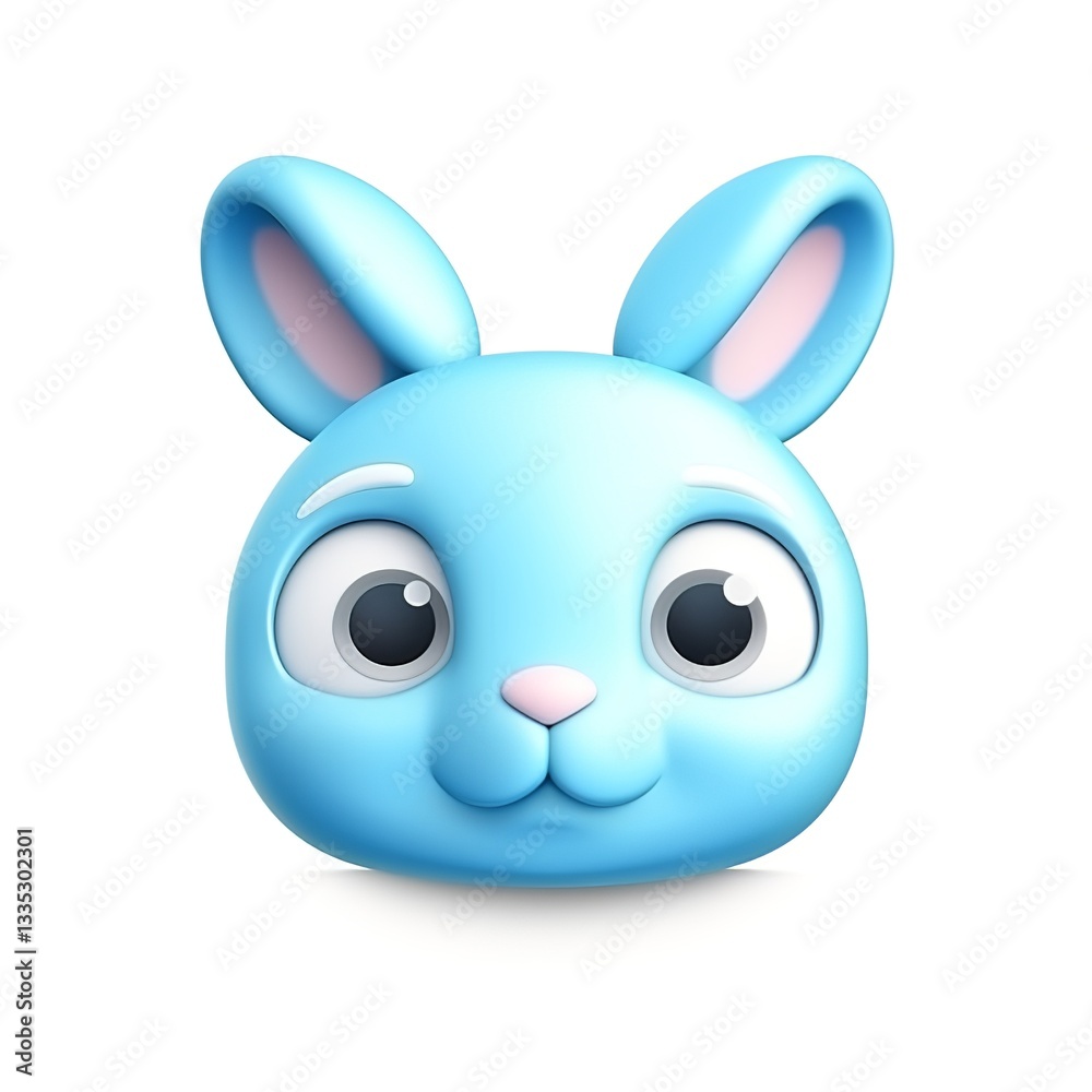 Obraz premium Adorable 3D Cartoon Blue Bunny Emoji – Cute Rabbit Face with Playful Expression