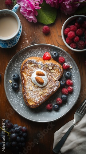 Wallpaper Mural Delicious French Toast Topped With Whipped Cream and Almonds Served on a Rustic Wooden Table Torontodigital.ca