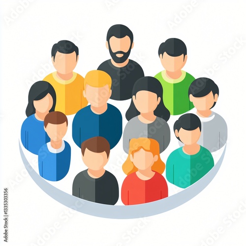 Isometric Flat Icon of Diverse Team Members in Round Group for User Collaboration Concepts
