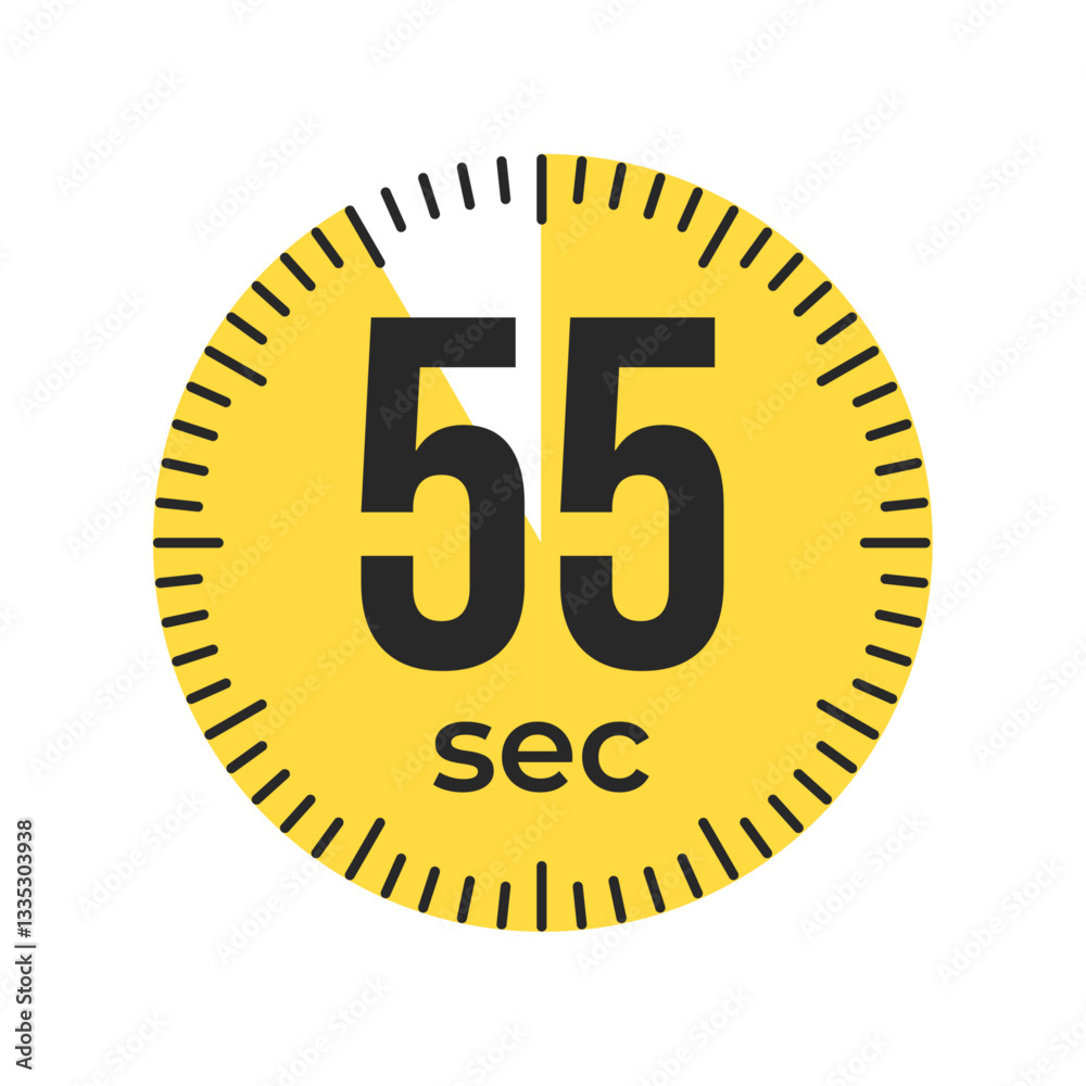 Fototapeta premium 55 or fifty five second Timer, clock, stopwatch isolated icons. Countdown timer symbol. Label cooking time. Minute timer, Time measure, Chronometer, Alarm, Kitchen timer, label, sticker, stamp. 