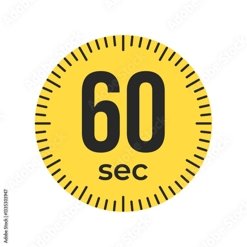 60 or sixty second Timer, clock, stopwatch isolated icons. Countdown timer symbol. Label cooking time. Minute timer, Time measure, Chronometer, Alarm, Kitchen timer, label, sticker, stamp.  Vector