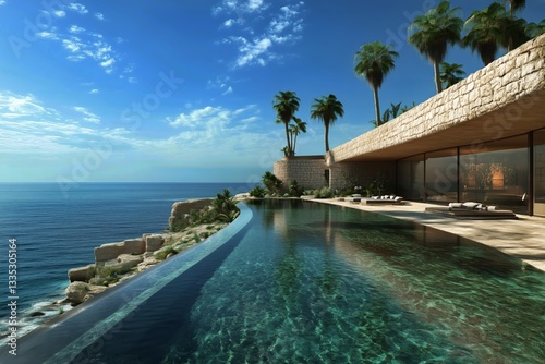 Luxurious Infinity Pool Overlooking a Serene Ocean on a Sunny Day