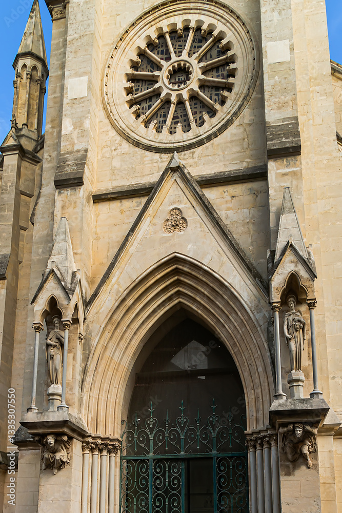 View of Church of Saint Anne in Montpellier - one of most eye-catching landmarks. Neo-Gothic-style church built in the 19C. Montpellier. France.