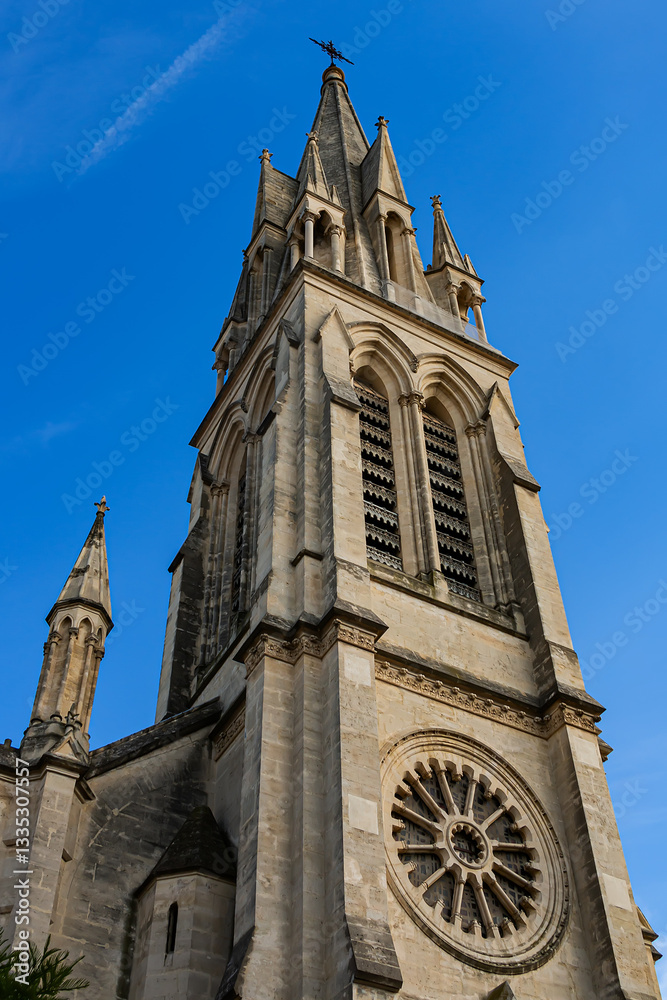 View of Church of Saint Anne in Montpellier - one of most eye-catching landmarks. Neo-Gothic-style church built in the 19C. Montpellier. France.
