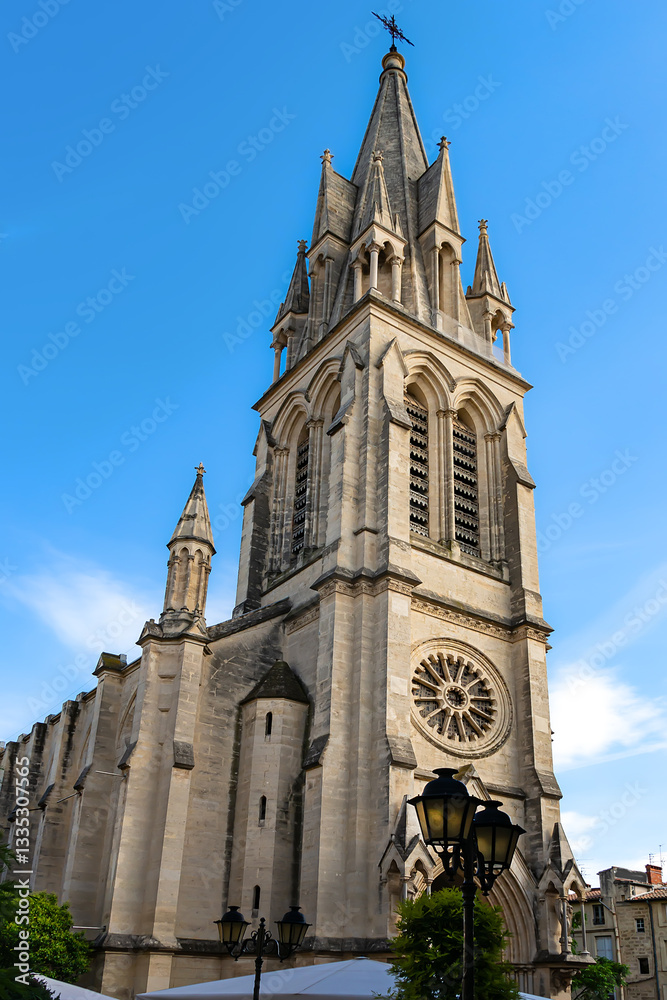 View of Church of Saint Anne in Montpellier - one of most eye-catching landmarks. Neo-Gothic-style church built in the 19C. Montpellier. France.