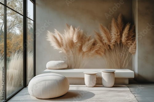 Modern Interior Design Featuring Minimalist Furniture and Pampas Grass in a S...