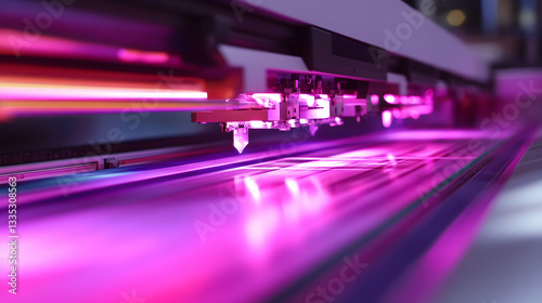 Ultra-detailed close-up of a high-speed laser printer