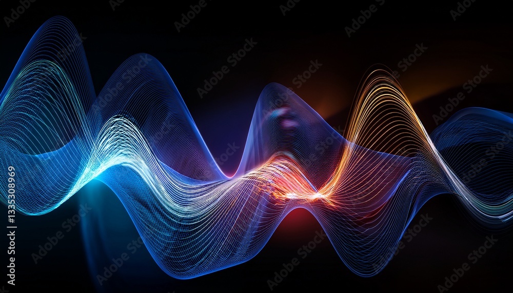 Fototapeta premium abstract image of sound waves moving in the dark sound waves dark abstract audio frequency waveforms volume