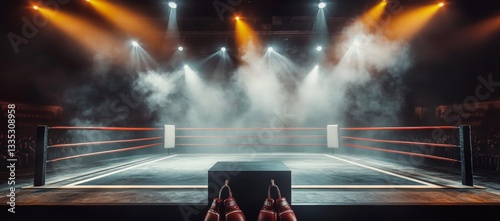 Empty Boxing Ring Under Spotlight (1) photo