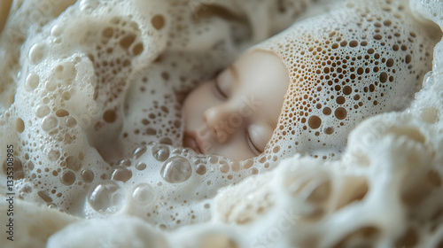 Unique texture of natural sponge with visible pores and bubbles close-up