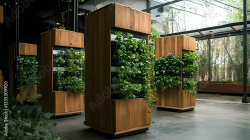 Urban gardening concepts with vertical planters and hydroponics