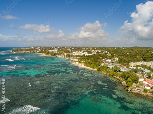 Aerial view of the south coast near Saint-Francois, Grande-Terre, Guadeloupe, Lesser Antilles, Caribbean.