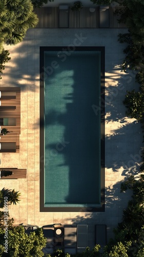 Relaxing Pool Surrounded by Lush Greenery and Comfortable Lounge Chairs in Br...