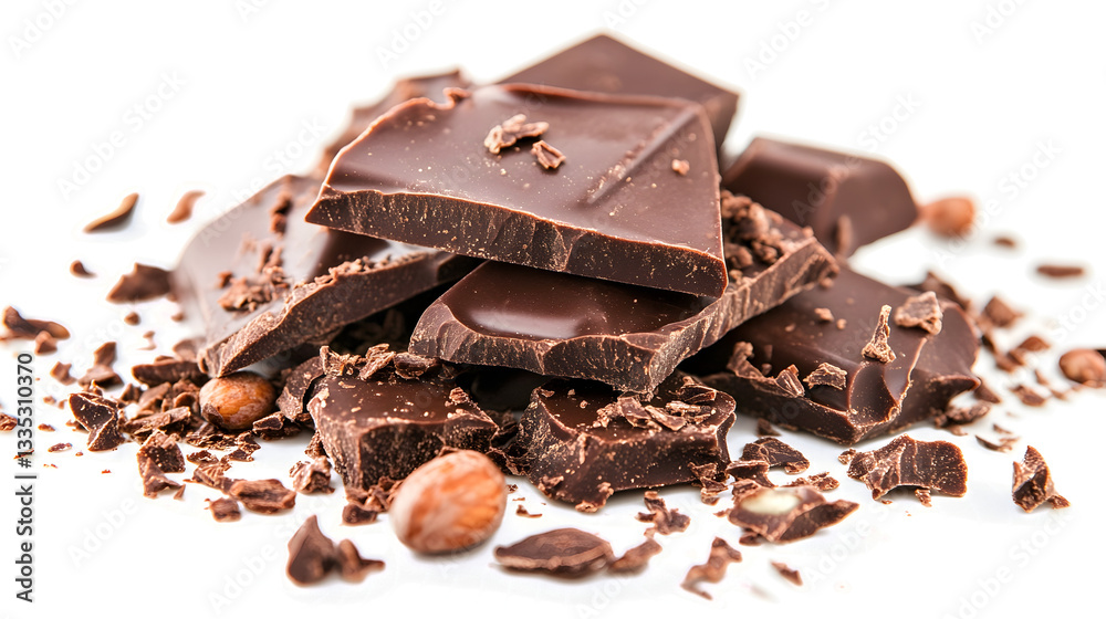 A pile of chocolate bars with nuts on top. Concept of indulgence and luxury, as the chocolate bars are piled high and surrounded by nuts, which are often associated with a healthy and nutritious snack A pile of chocolate bars with nuts on top. Concept of indulgence and luxury, as the chocolate bars are piled high and surrounded by nuts, which are often associated with a healthy and nutritious snack