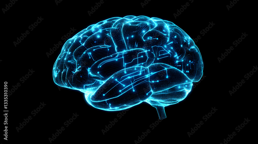 datos de la red en un cerebro humano con tecnologia digital futurista con conexiones e investigacion en el ciberespacio