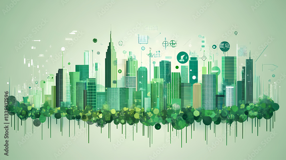 Fototapeta premium Market growth data analysis global finance sector infographic digital environment analytical view business insights. Networked Growth. Illustration